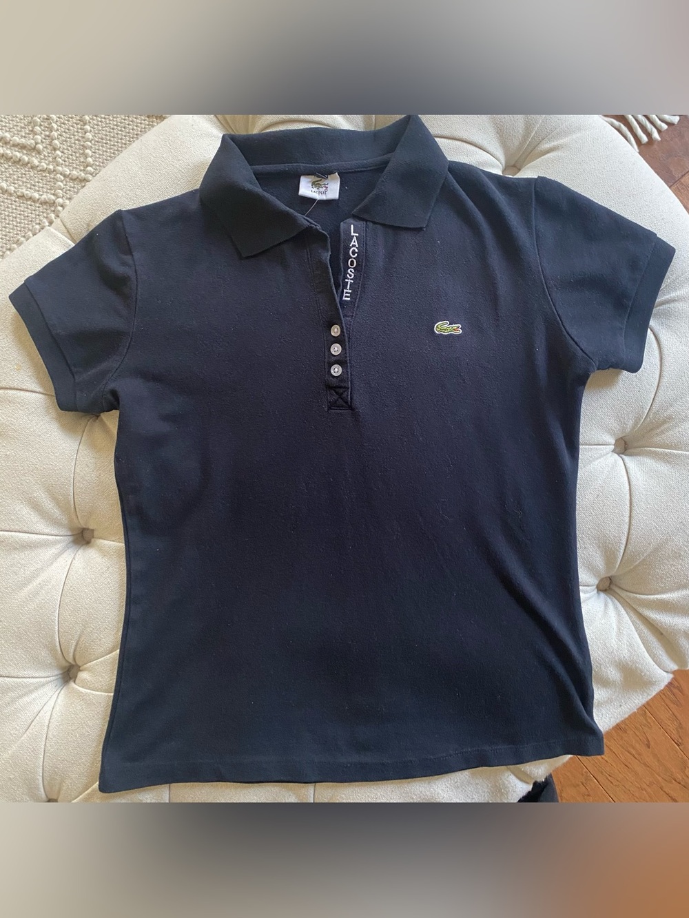 Lacoste Black Polo with Green Crocodile Emblem